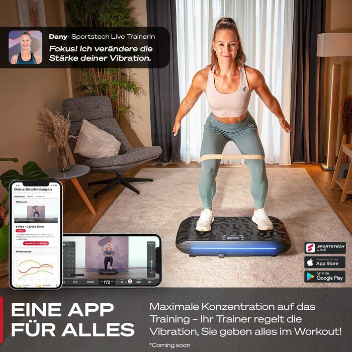 Платформа для фітнесу Sportstech sVibe 4D з вібрацією для дому, 99 рівнів, німецька якість, LED-дисплей, ультратиха, гексагональний дизайн, масаж, тренування преса, ніг та сідниць, з додатком
