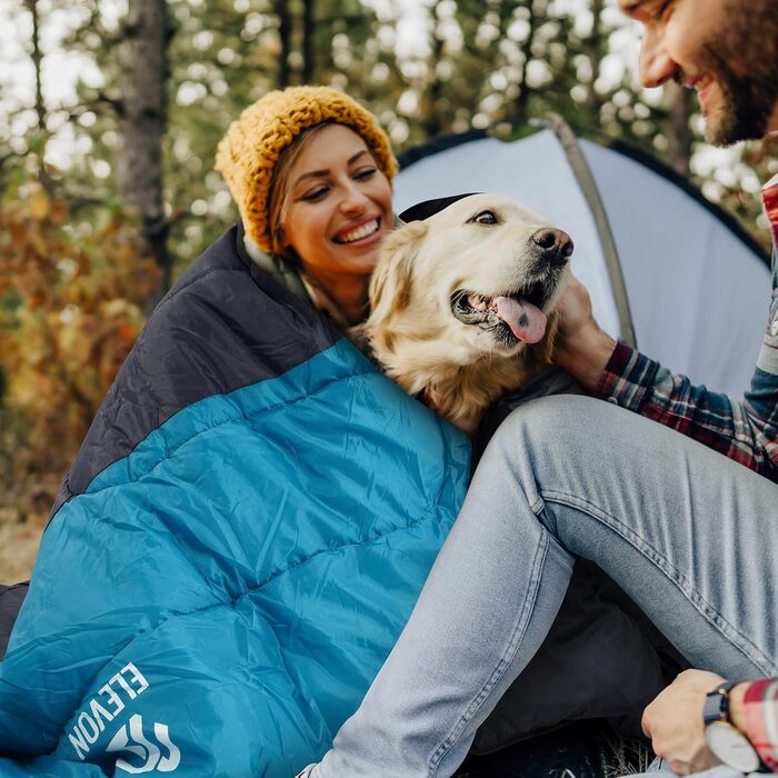 Спальний мішок Elevon для дорослих, підлітків та дітей, для холодної та теплої погоди, водонепроникний, легкий, компактний, з компресійним мішком, для 3-4 сезонів, кемпінг, подорожі, 1 особа, зелений (2 особи, темно-синій)