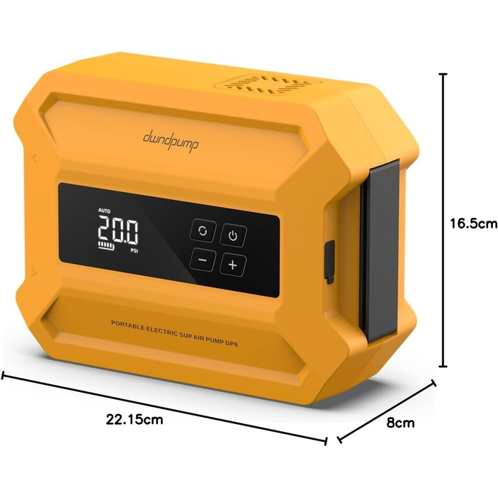 Електричний насос для SUP-дошки dwndpump 20 PSI: інтелектуальний двоступеневий компресор для надування та здування, портативний акумуляторний насос для сапбордів, човнів та кемпінгових наметів, помаранчевий