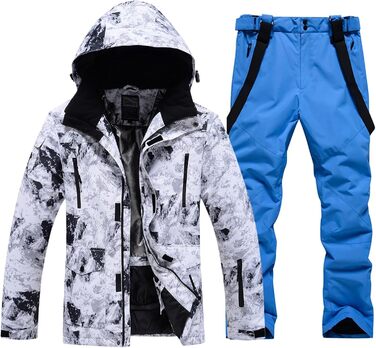 GS SNOWING Комплект чоловічого костюма (куртка та штани) ізольований, водонепроникний, для сноуборду та зимових видів спорту #02 Білий + Синій