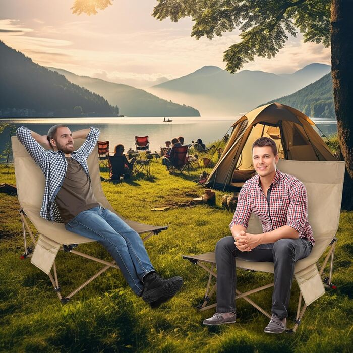 Зручний складаний стілець для кемпінгу та відпочинку на природі (150 кг), легкий, з регулюванням кута нахилу, з сумкою, хакі