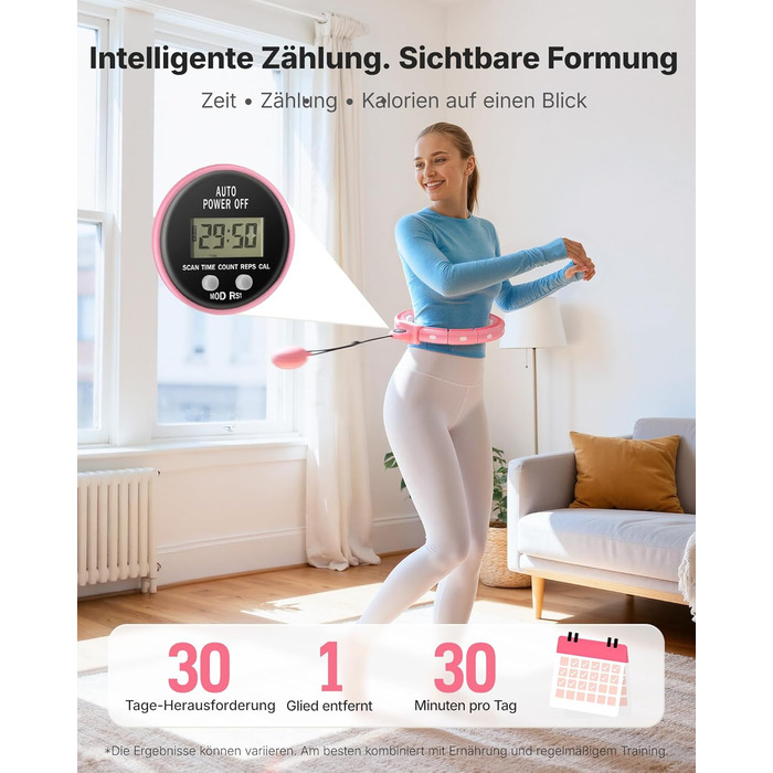 Хула-хуп MERACH з лічильником калорій для дорослих, рожевий. Безшумний, знімний, для талії 84-144 см, для спалювання жиру та кардіотренувань. Ідеальний для домашніх тренувань.