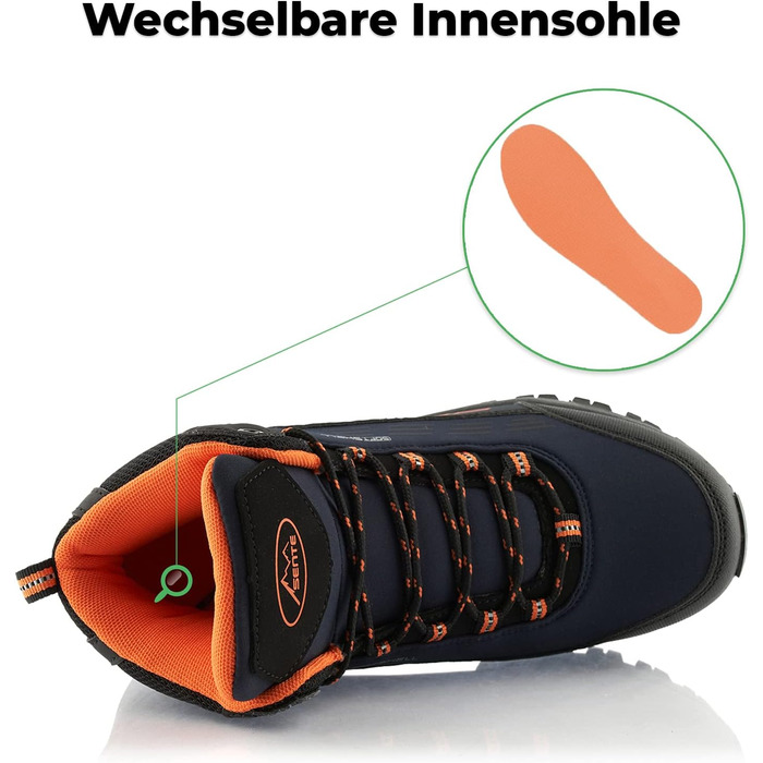 Черевики для ходьби жіночі та чоловічі, зимові, водонепроникні (36 EU, темно-синій, помаранчевий)