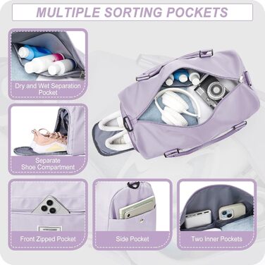Спортивна сумка-мішок для чоловіків та жінок з відділенням для взуття та мокрих речей, сумка для подорожей, ручна поклажа, фітнес-сумка, сумка для тренувань, блакитний колір (A11-lila)