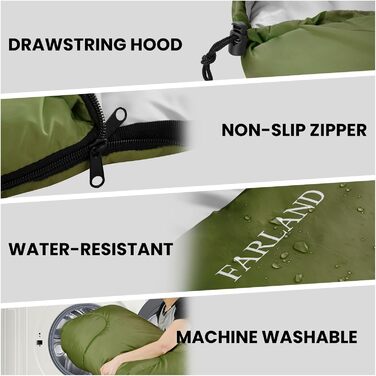 Сплячі мішки FARLAND для дорослих, підлітків та дітей, до -6.7°C, 3-4 сезони, водонепроникні, для кемпінгу та подорожей, з компресійним мішком