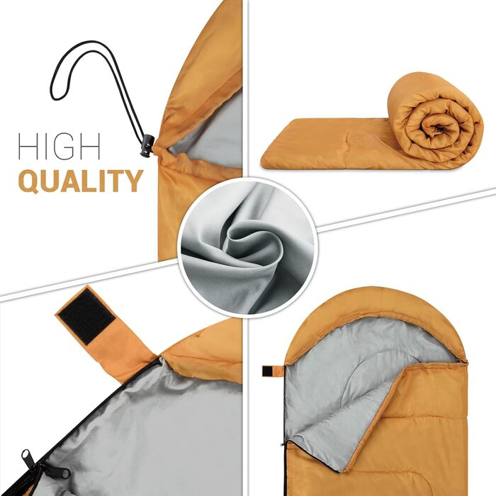 Спальний мішок Paco Home для дорослих та дітей. Дихаючий, водонепроникний, для кемпінгу та подорожей. Оранжевий, 220x70x4 см