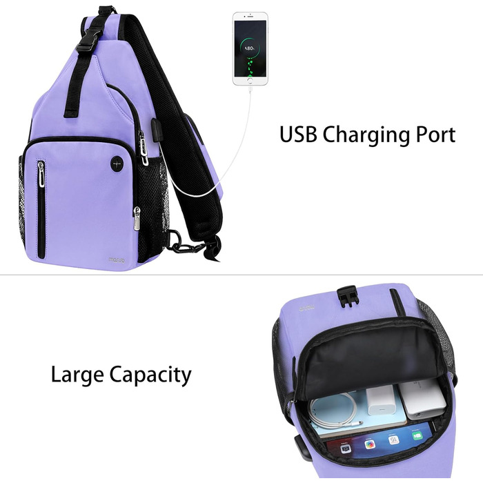 MOSISO Слінг-рюкзак для подорожей і міста з USB, багатофункціональна нагрудна сумка з квадратною передньою кишенею