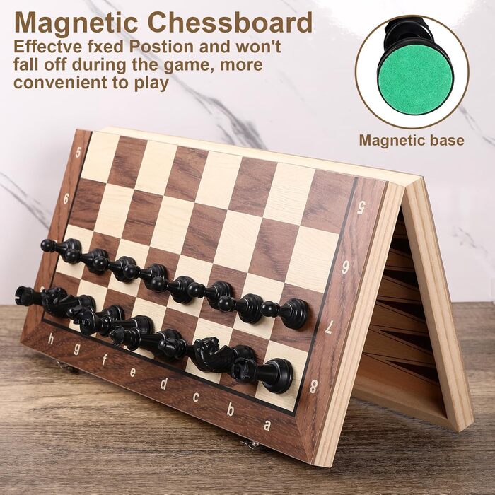 Набір шаховий магнітний 3 в 1 з дерева, шахи та шашки, преміум-якість, 39x39 см