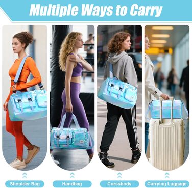 Спортивна сумка Tokeya для жінок з відділенням для взуття та мокрих речей, водонепроникна, блискуча, легка, складна, сумка-мішок для спорту, фітнесу, тренувань, подорожей (Блакитна)