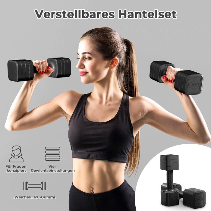 Набір гантелей Dripex регульовані 5 кг x2 або 2,5 кг x2, 6 швидкознімних дисків 0,5 кг/0,25 кг, чорний