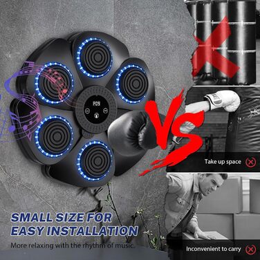 Музична бокс-машина: Smart Bluetooth боксерський тренажер з рукавичками, настінний, 9 режимів швидкості та лічильник ударів для дорослих та дітей (чорний)