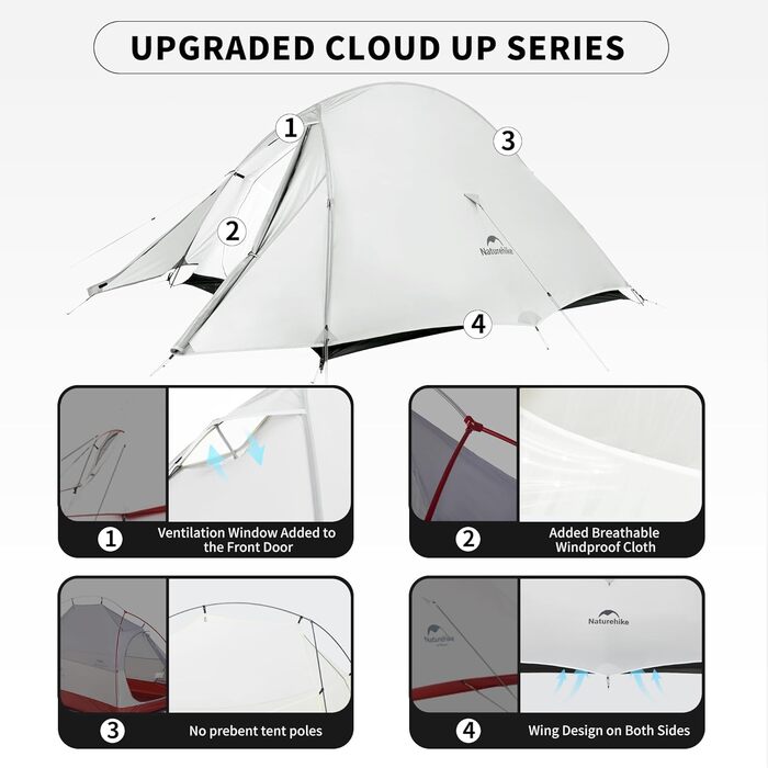 Намет Naturehike Cloud Up Pro 2 особи для кемпінгу, сірий - вітро- та водонепроникний, легкий у встановленні