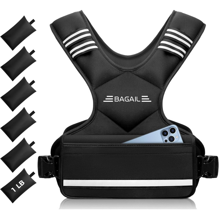 Вага для тренувань BAGAIL: регульована жилетка з відстібними вагами, 1.8-4.5 кг, чорна