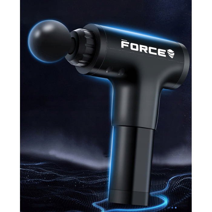 Перкусійний масажер Renew Force, чорний, 120 Вт, 10 насадок, акумуляторний/мережевий