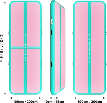 Мата Airtrack Matte для гімнастики, йоги та тренувань: 2/3/4/5/6м, 10/15см товщина, з електричним насосом 600W, для дому, на вулицю, фітнес, гімнастика, зелено-рожевий колір