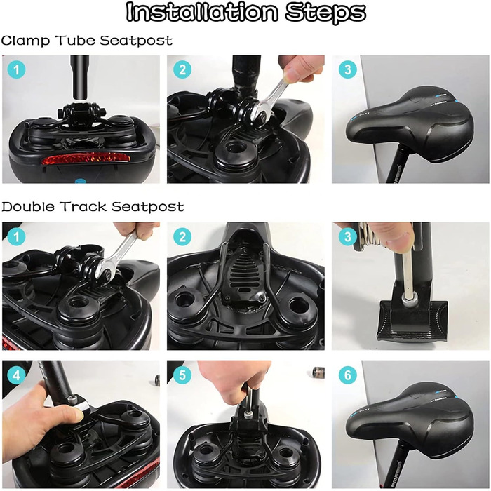 Велосипедне сідло для чоловіків та жінок, гелеве, з подвійною амортизацією, ергономічне, комфортне, для міських велосипедів та гірських велосипедів, блакитне, з інструментами для швидкої установки