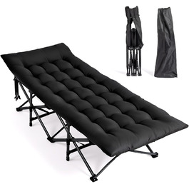 Кемпінгове ліжко Bonnlo розкладне з матрацом – ліжко для риболовлі, відпочинку на природі, у саду, на пляжі, 190x71x36 см (Чорний)