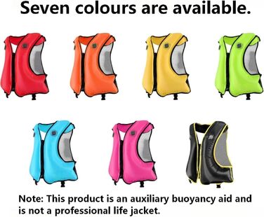 Надувна рятувальна жилетка для дорослих, до 100 кг та 150-200 см, регульована двокамерна, висока видимість для каяку, SUP, серфінгу, дайвінгу (відповідно до стандарту ЄС) Помаранчевого кольору