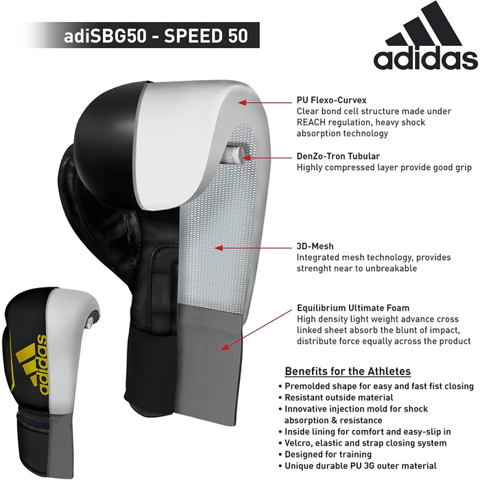 Боксерські рукавички Adidas Speed 50, чорні/золоті, 4oz