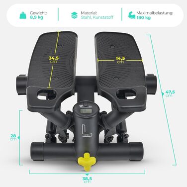 Сходи LANDWEHR для дому: фітнес-степер, до 180 кг, сталева конструкція, чорний колір. Рекомендовано тренерами!