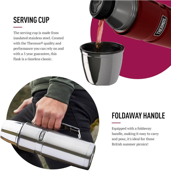 Термос Thermos Stainless King 1200 мл, нержавіюча сталь, силікон, пластик, колір малиновий