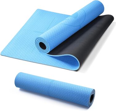 Килимок для йоги з натурального каучуку та TPE, протиковзкий, з розміткою, унікальний дизайн, з ремінєм, екологічний, для подорожей, пілатесу, йоги, фітнесу, синій, 6 мм