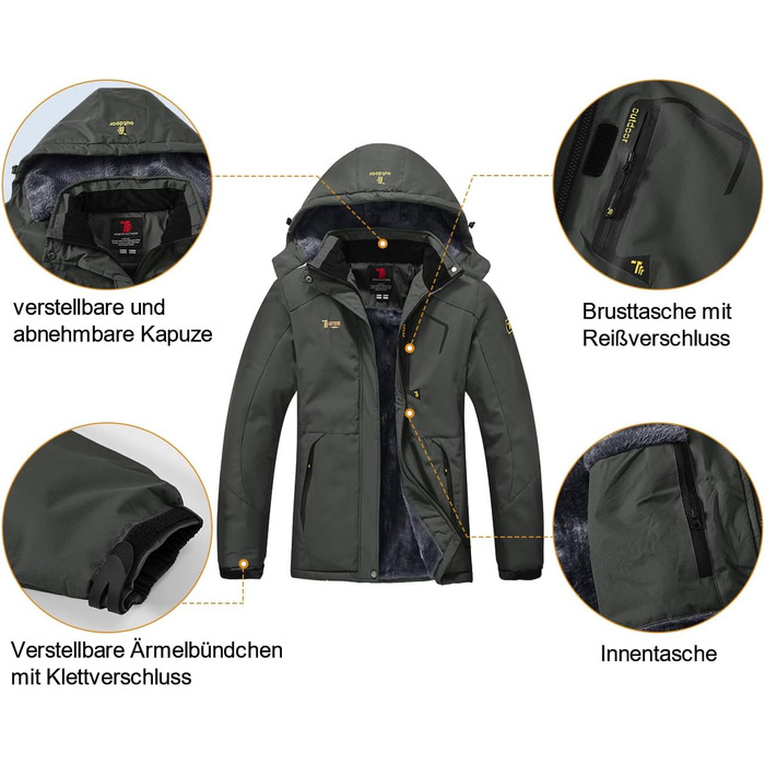 Жіноча зимова куртка YSENTO: водонепроникна, для катання на лижах, софтшелл, флісова, функціональна з капюшоном, темно-сіра