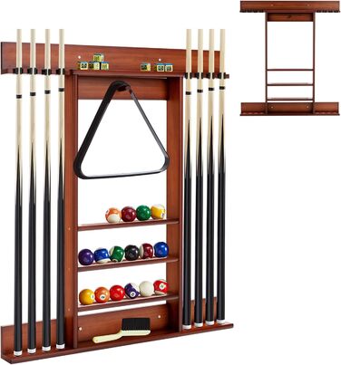 Тримач для бильярду GYMAX на 8 київ та аксесуари, настінний, з натурального дерева (кленові), 79 x 8 x 91 см, коричневий