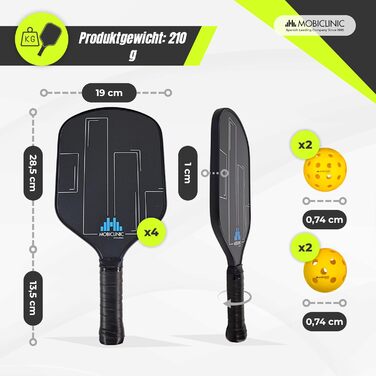 Набір для піклболу Mobiclinic®: 4 ракетки з фібергласу, 4 м'ячі, сумка, ергономічні ручки, поліпропіленовий стержневий матеріал