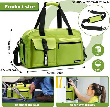 Спортивна сумка для жінок та чоловіків з відділенням для взуття та мокрих речей, водонепроникна дорожня сумка-вікенд для тренувань, залу та басейну (Зелена)