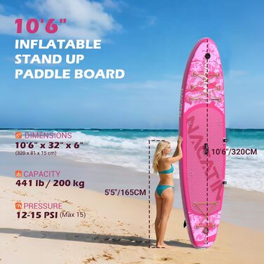 NACATIN SUP дошка для дорослих надувна 320 см (10'6") рожева + весло, насос, рюкзак, ремкомплект - для початківців та досвідчених