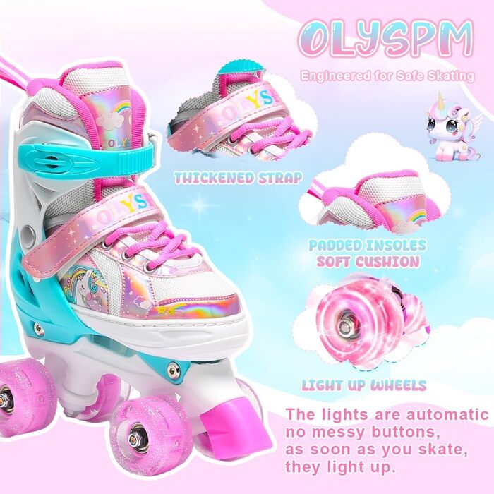 Роликові ковзани для дівчаток та дітей, 4 розміри, регульовані, з 8 світлодіодними колесами, рожеві