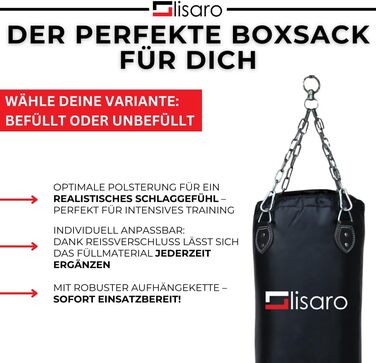 Боксерський мішок Lisaro Profi Boxsack 120x35 см для боксу, кікбоксингу та MMA, штучна шкіра (вініл), чорний, без наповнення