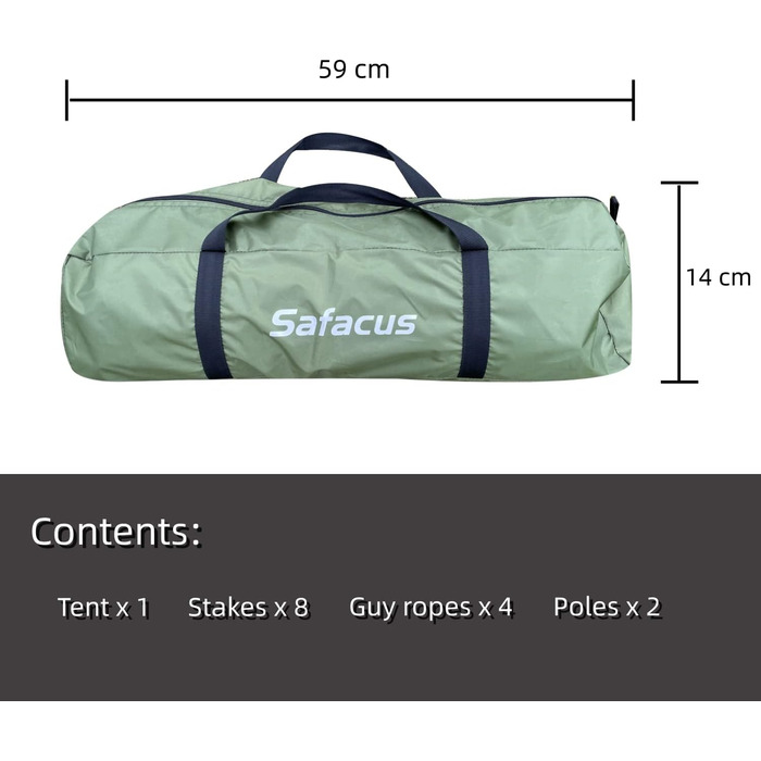 Намет для кемпінгу SAFACUS на 3-4 особи: легкий, стабільний, водонепроникний, з вентиляцією та захистом від комарів (зелений)