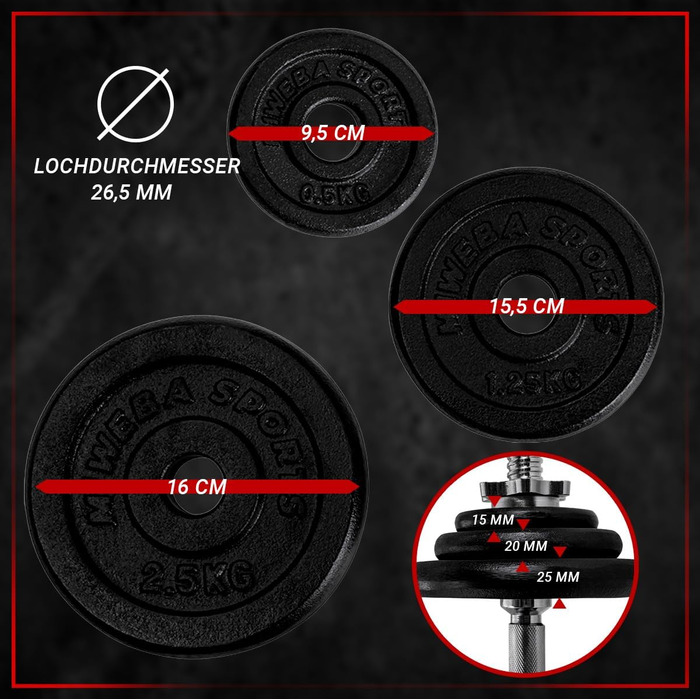 Гантелі Miweba Sports MKH120 20 кг з кейсом, чавунні, для жінок і чоловіків, ергономічна ручка