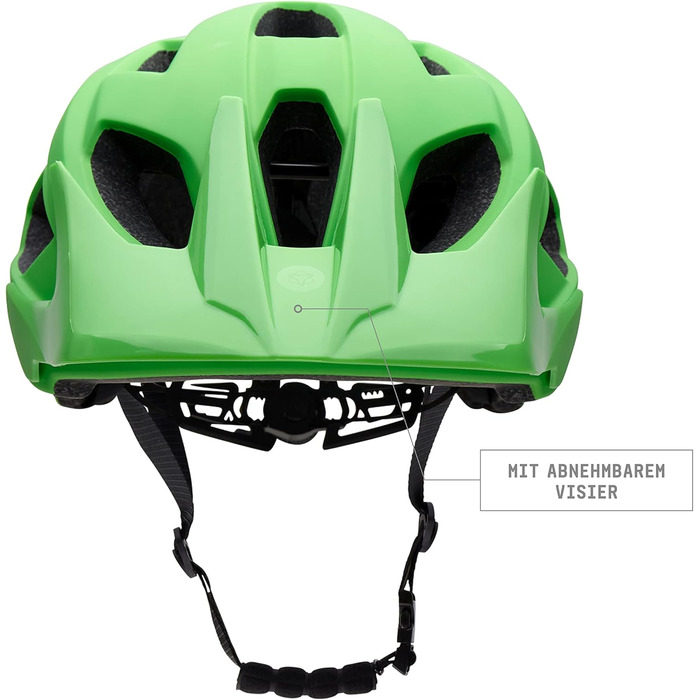 Велосипедний шолом AGU XC MTB для чоловіків і жінок, зелений, знімний козирок, вентиляція, In-Mold, стандарт EN1078, Unisex, система Continental Diverder, розмір S/M (52-58 см)