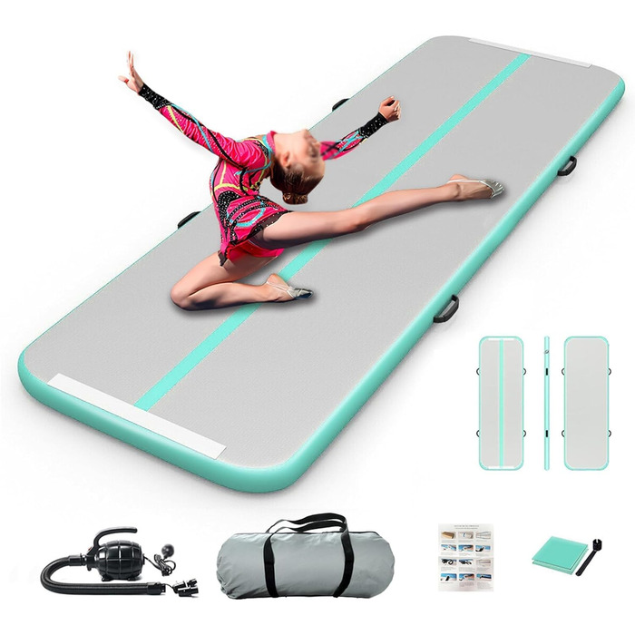 JOYTALENT Надувний гімнастичний мат Air Matte Track, 3 м, висота 10 см, з насосом для занять гімнастикою, акробатикою, йогою вдома, на вулиці або в залі. Розмір: 300 x 100 x 10 см, колір: зелений