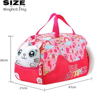 Дитяча спортивна сумка для плавання та подорожей, водонепроникна сумка для басейну, футболу та фітнесу (Світло-рожева, з котом)