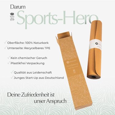 Преміум йога-мат із корка SPORTS-HERO, нековзкий, екологічний, 183x61x0,5 см