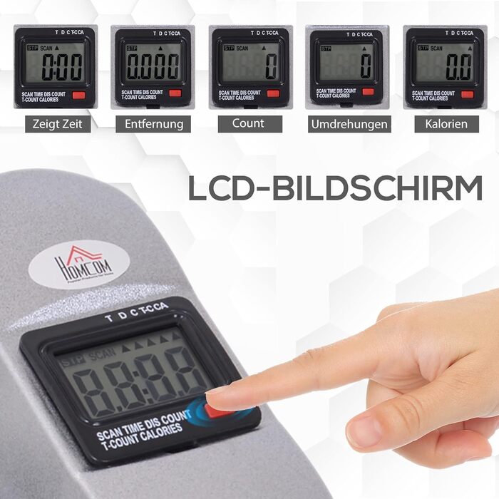 Міні велотренажер HOMCOM з LCD-дисплеєм, сріблястий, чавун, 35x40x31 см, педальний тренажер для дому