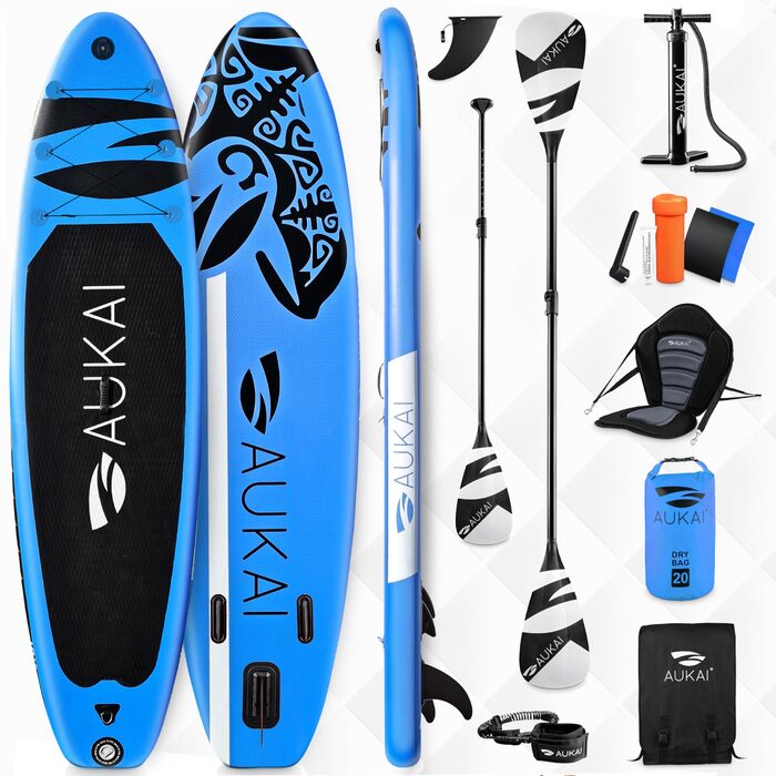 Надувний SUP Board AUKAI PRO 320см (2в1) з сидінням для каяка | Комплект з насосом, кріпленням для Action-Cam | 5 років гарантії | Ocean Blue
