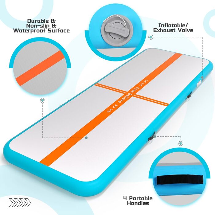 Гімнастичний надувний мат для чередлінгу, йоги, паркуру, пляжу, парку, води. Товщина 10.2/15.2 см. Розмір 3м x 1м x 0.1м. Синій, помаранчевий колір.