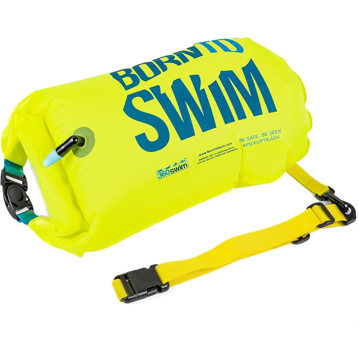 BornToSwim Буєр для плавання неонова зелена 28x49 см, без сухої кишені, яскрава захисна буєрка для дорослих, унісекс