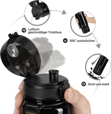 Водяна пляшка UZSPACE 750 мл: Tritan, без BPA, для дітей, велосипед, фітнес, Outdoor (чорний)