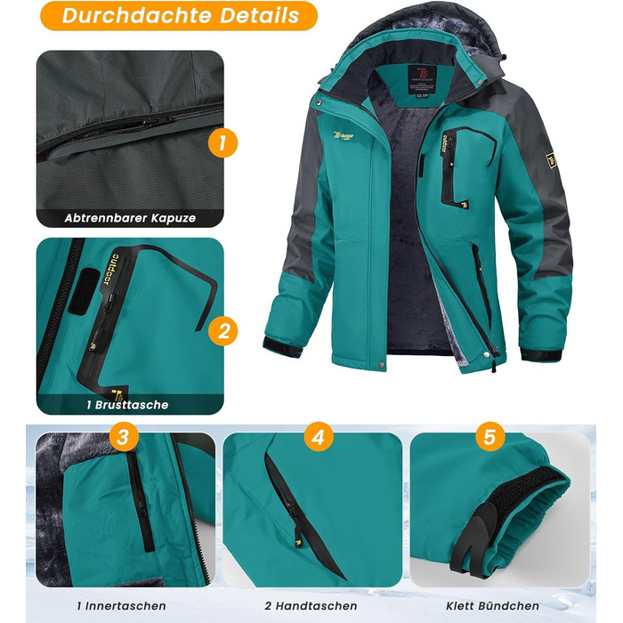 Зимова куртка Rdruko для жінок: водонепроникна, флісова, для сноуборду та гірських прогулянок (Цянь, XXL)