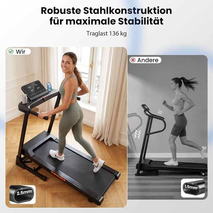 Складана бігова доріжка для дому та офісу з автоматичним нахилом 15%, двигун 3.0 к.с. (до 14 км/год), LED-дисплеєм та 12 програмами, макс. навантаження 136 кг, чорна