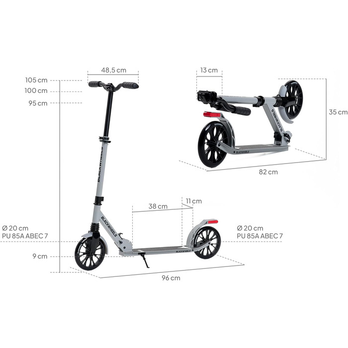 Самокат міський BLACKWHEELS Zoom City-Scooter 200мм, алюмінієвий, складний, з амортизатором, регульований кермо, бежевий
