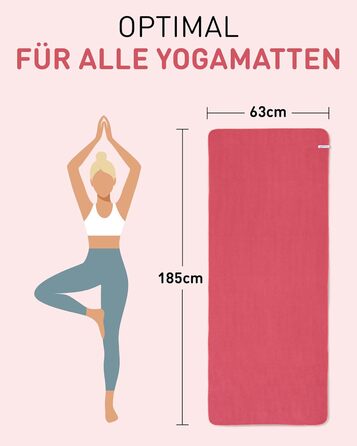 Рушник для йоги Fit-Flip з мікрофібри – нековзний, швидковисихаючий – для килимка для йоги – ідеальний як підкладка для спортивного килимка, фітнесу, пілатесу (185 x 63 см, Raspberry)