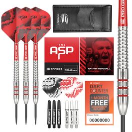 Набір сталевих дротиків Nathan Aspinall 22/23/24 г Tungsten (Вольфрам) - 9 Pro Grip Shafts, 9 Pro Ultra Flights, чохол для дротиків та аксесуари