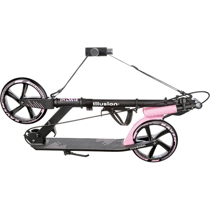 Дитячий та дорослий самокат RAVEN Illusion Pink з гальмом, регулюванням висоти, складний, з дзвіночком та тримачем для пляшки